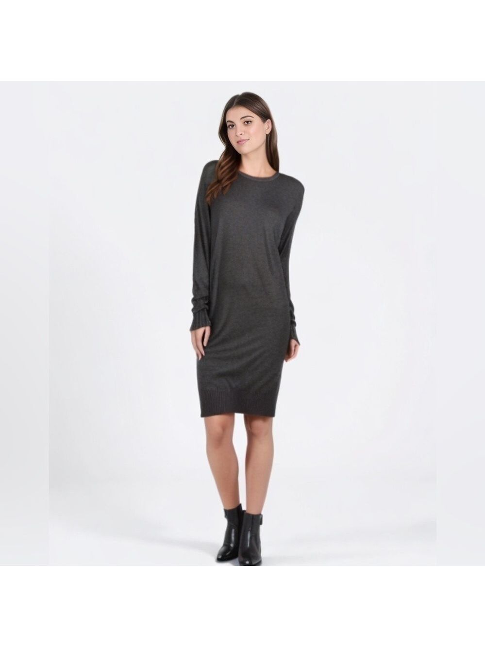 H by Halston Scoopneck Long Sleeve Dark Grey Sweater Dress